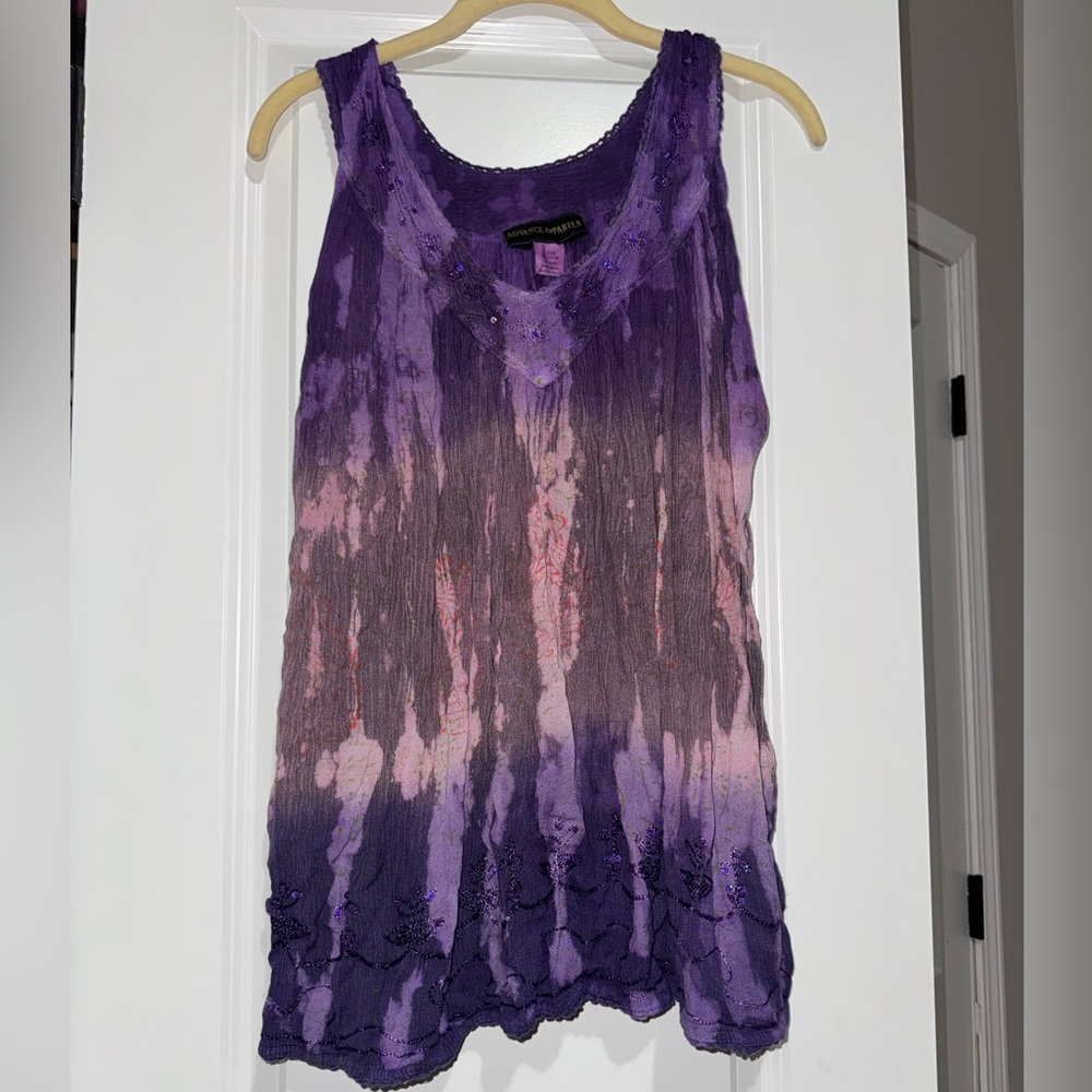 Advance Apparels Purple Tie-Dye Tank Top Free Size
